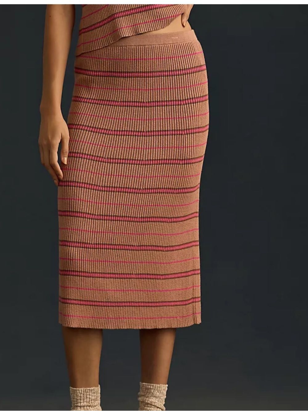 Nation Anthropologie ribbed knit Midi Skirt with Pink Stripes